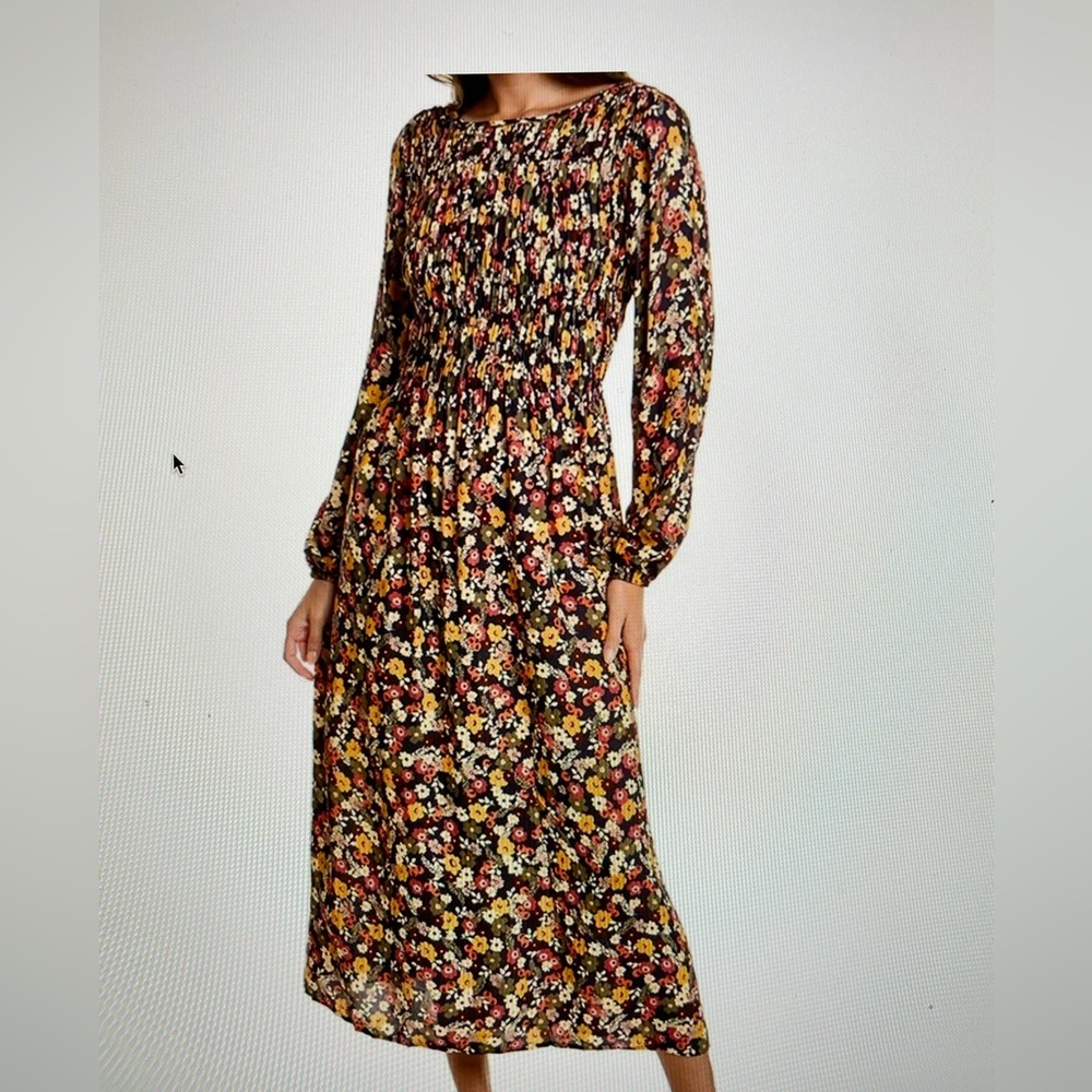 NEW Tyler Boe Maxi Dress womens Large smocked long sleeve floral cottagecore